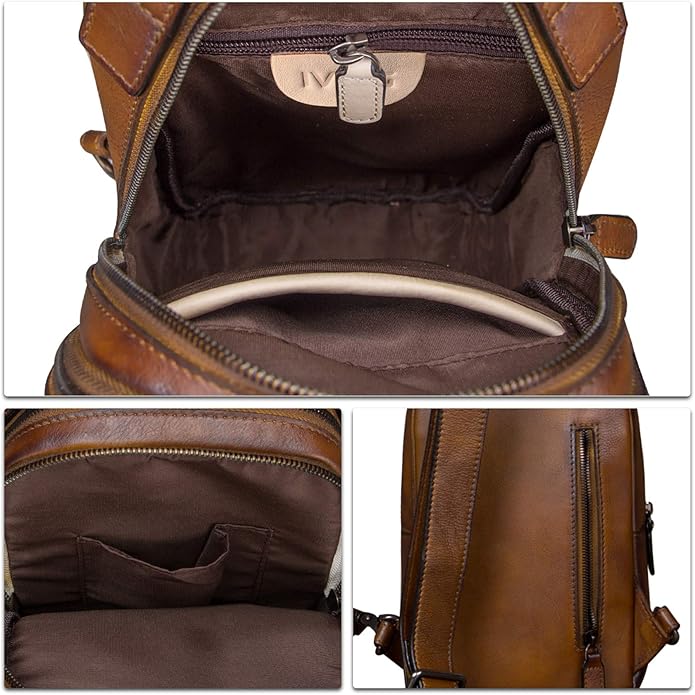 Genuine Leather Sling Bag for Men and Women Vintage Real Leather Sling Backpack Shoulder Crossbody Bags Chest Purse
