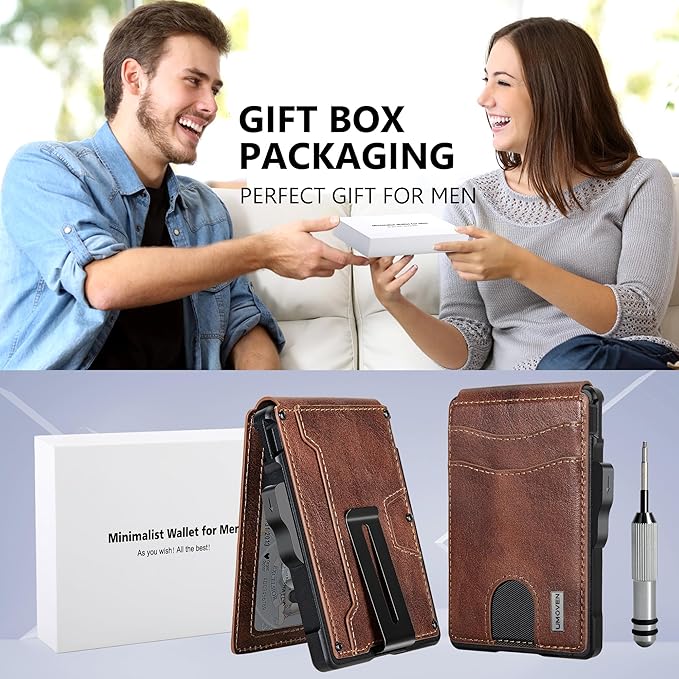 umoven Wallet for Men - with Money Clip Slim Leather Slots Credit Card Holder RFID Blocking Bifold Minimalist Wallet