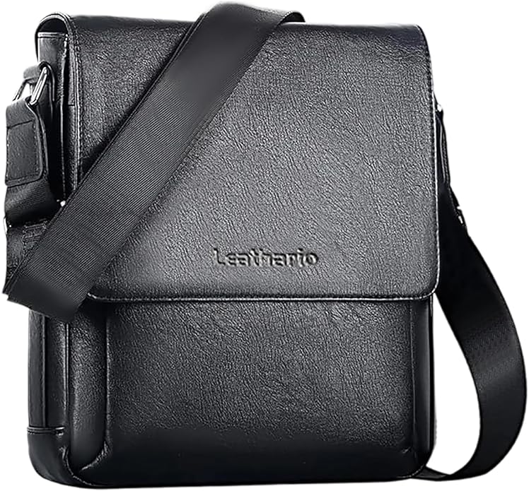 Leathario Men's Crossbody Bag, Vegan Leather, Shoulder Purse Side Sling Satchel, Small Messenger for Travel Work Daily