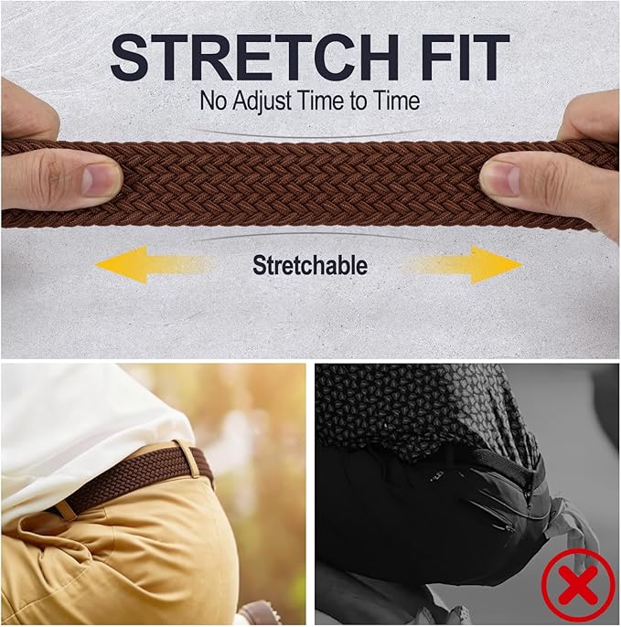 XZQTIVE Braided Belt Stretch Belt for Men and Women Multicolored Woven Golf Belt Elastic Jean Belts
