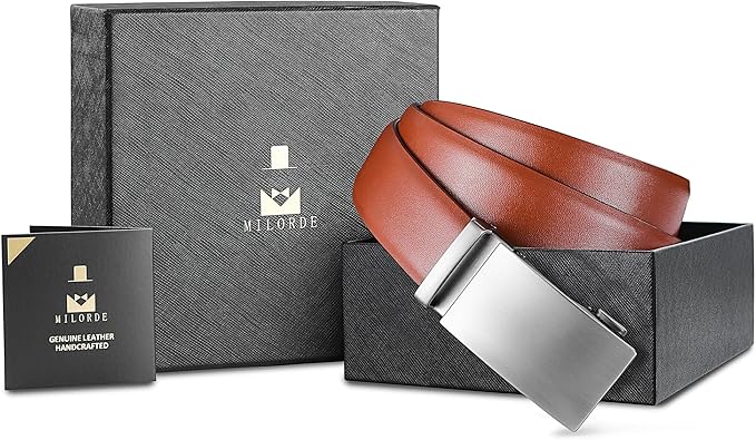 MILORDE Men's Leather Ratchet Belt - 35mm - Customizable Fit