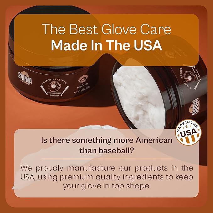 SARNA BASEBALL Glove Conditioner, Cream, 4 Oz – Break in Faster, Keep Leather Maintained – Water-Based, Non-Darkening, No Sticky Residue – Glove Conditioner for Mitts & Softball Gear Made in USA