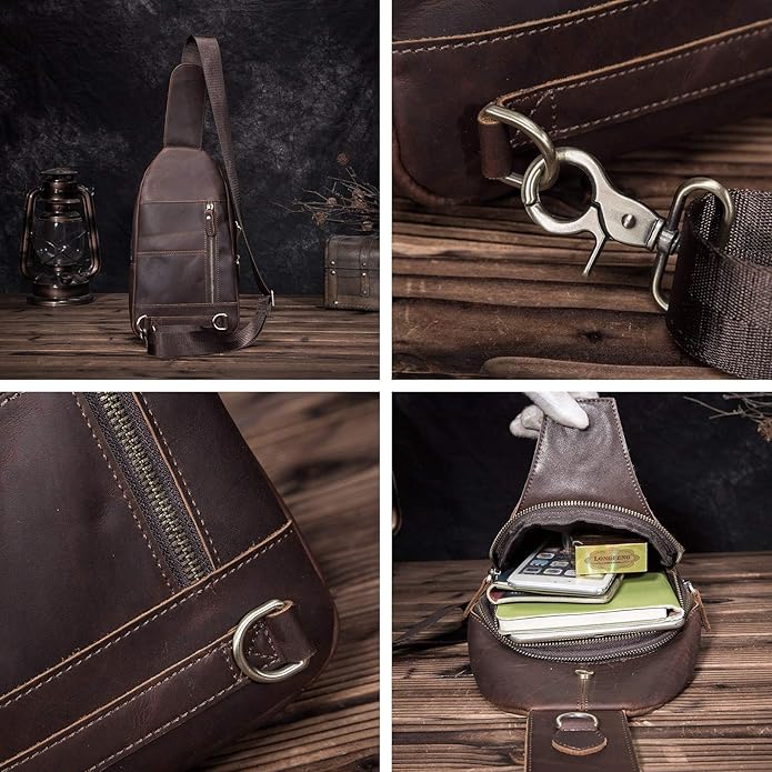 Le'aokuu Men Fashion Casual Tea Designer Travel Hiking Crossbody Chest Sling Bag Rig One Shoulder Strap Bag Men Leather 8015 | Fashion, Casual, Tea, Designer, Travel, Hiking