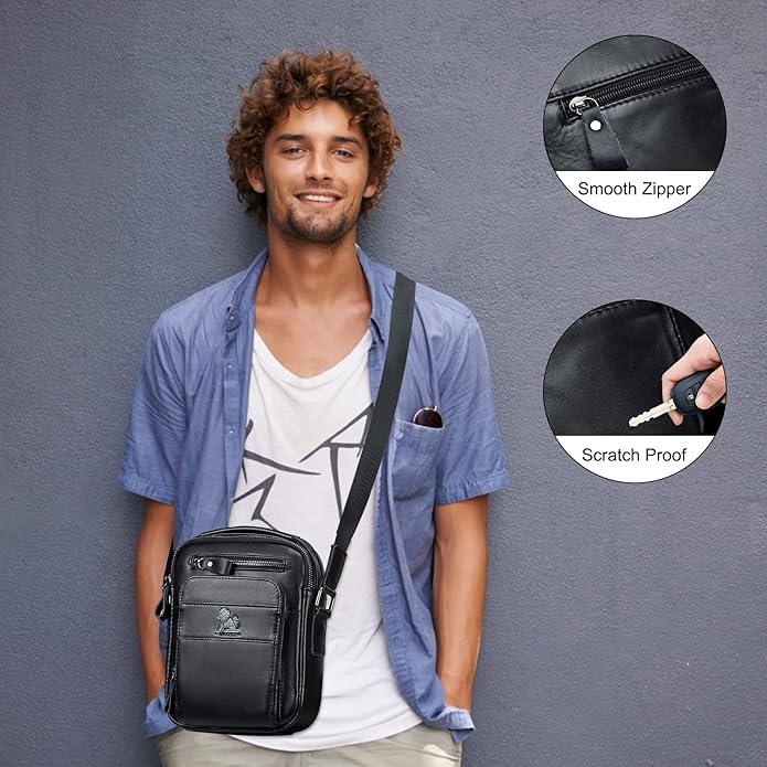 BAIGIO Genuine Leather Small Messenger Bag for Men Shoulder Bag for Ipad Crossbody Bag Men Handbag Satchel Travel Business