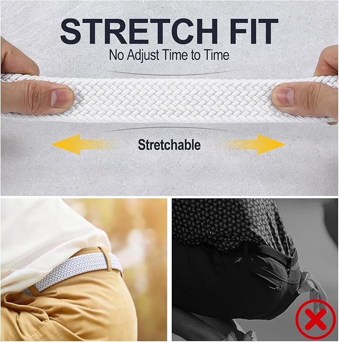 XZQTIVE Braided Belt Stretch Belt for Men and Women Multicolored Woven Golf Belt Elastic Jean Belts