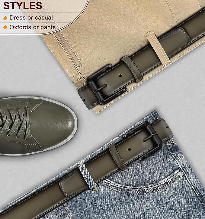 BULLIANT Men Belt,Leather Belt Adjustable For Men Dress Casual Jeans 1 3/8,Cut For Fit