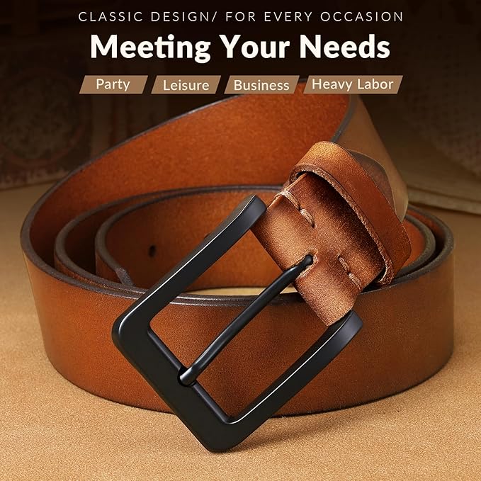 Men's Leather Belt Full Grain Leather Belts for Men Handmade Real Solid Top-Grain Leather Heavy-Duty Work Belt Gifts