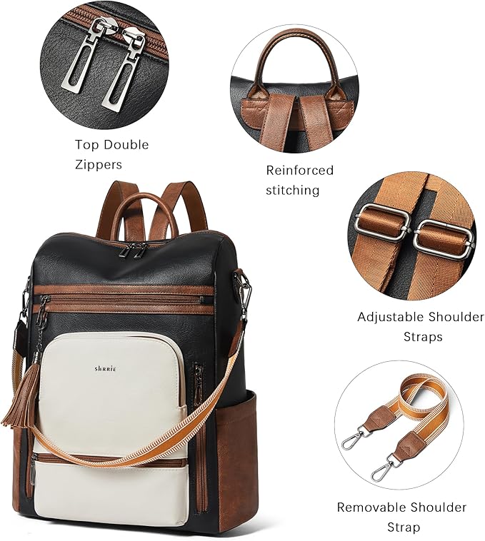 Shrrie Vegan Leather Laptop Backpack for Women 15.6 inch Work Backpack Fashion Travel Backpack Purse for Business College