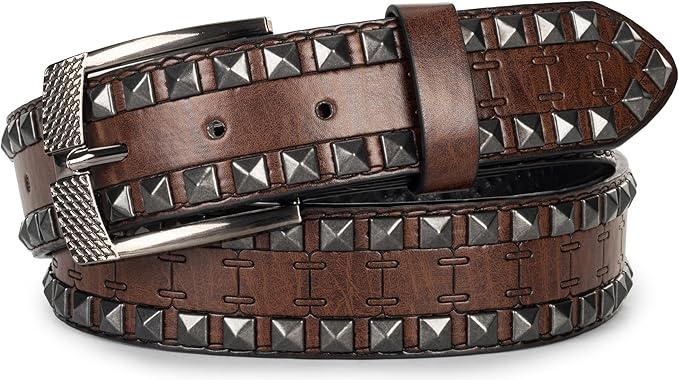 Mealah Vintage Western-Cowboy-Belt for Women Men - Carved Buckle PU Leather Waist Belts (for Waist 28"-38")