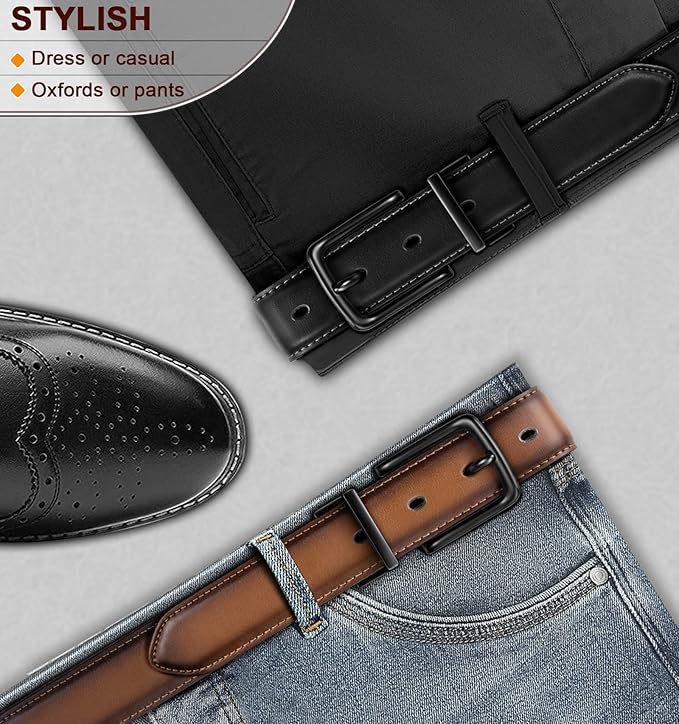 BULLIANT Men's Belt,Reversible Belt Adjustable For Gift Men 1.25”-Cut For Fit-2 Sides in 1 Belt(Not 2)