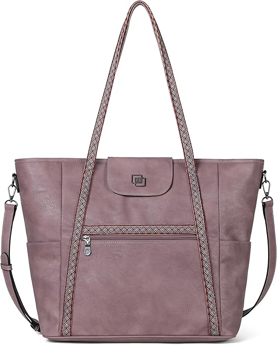 FADEON Large Laptop Tote Bag for Women Designer Leather Laptop Bag Fashion Travel Backpack Purse Shoulder Handbag