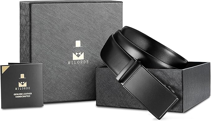 MILORDE Men's Leather Ratchet Belt - 35mm - Customizable Fit