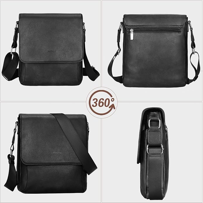 Leathario Men's Crossbody Bag, Vegan Leather, Shoulder Purse Side Sling Satchel, Small Messenger for Travel Work Daily
