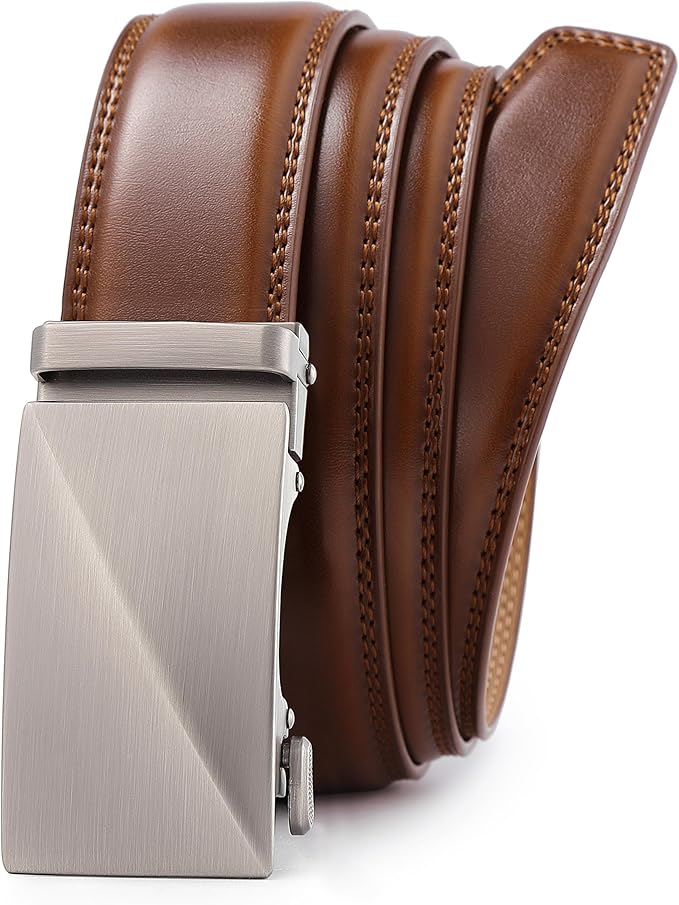 Lingli Men's Belt,Ratchet Dress Belt with Automatic Buckle Brown/Black-Trim to Fit-35mm wide