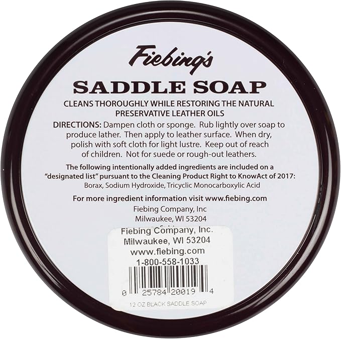 Fiebing's Black Saddle Soap (12oz) - Leather Cleaner & Conditioner - Soften, Protect, Restore & Renew Leathercraft, Car Seat, Belts, Shoes, Luggage, Furniture, Purses, Boots, Bags, Sports & Horse Gear