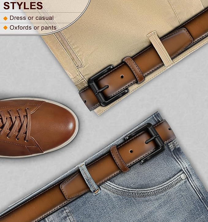 BULLIANT Men Belt,Leather Belt Adjustable For Men Dress Casual Jeans 1 3/8,Cut For Fit