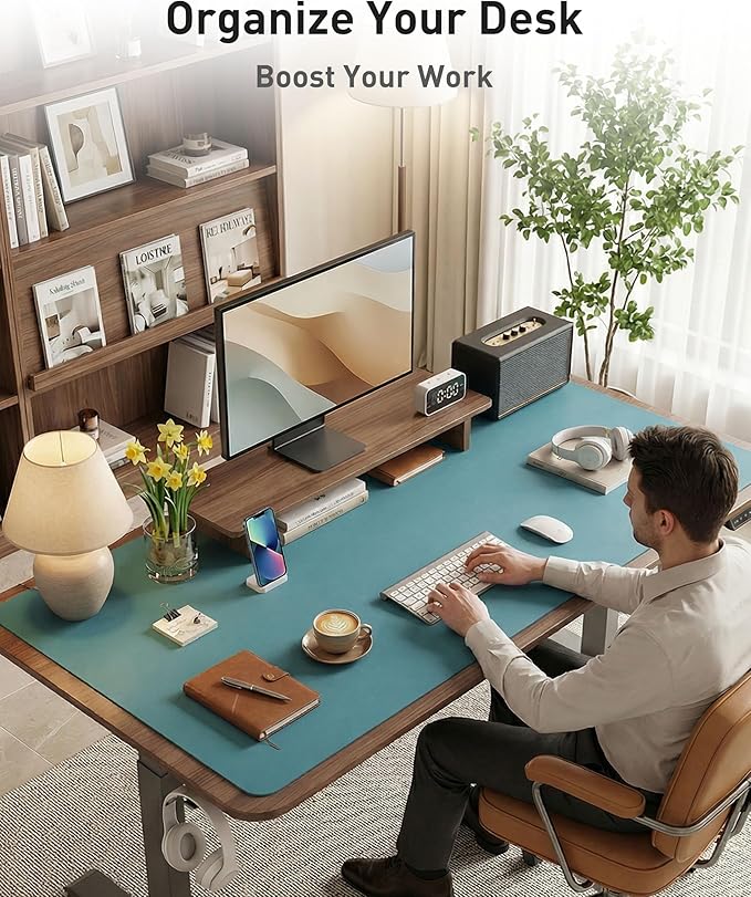 Aothia Faux Leather Desk Mat - Large Mouse Pad, Non-Slip PU Leather Blotter, Waterproof Writing Surface for Office and Home (Turquoise, 42" x 17")
