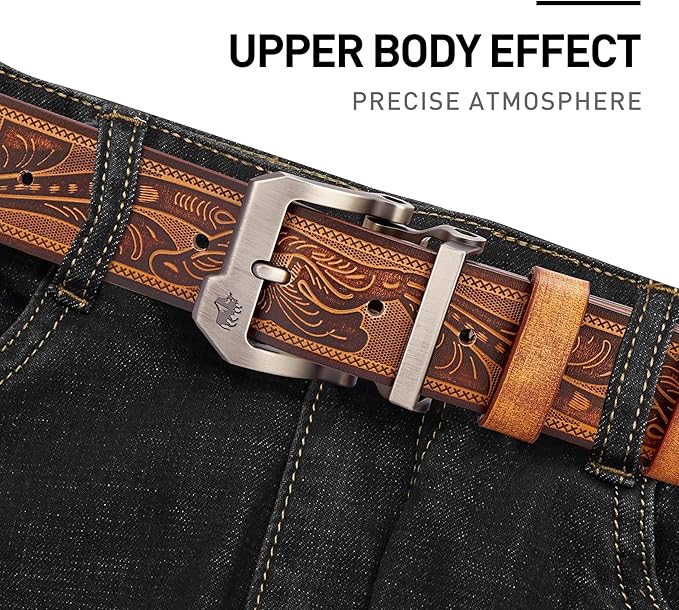 BISON DENIM Men's Belts Leather Dress Genuine Leather Classic Heavy Duty Buckle Belt Casual for Jeans