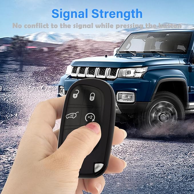 XIYANG TRADE for Jeep Key Fob Cover with Keychain,Soft TPU Key Case Shell Full Protection for Grand Cherokee Renegade Chrysler 200 300 Dodge RAM Durango Challenger Journey Dart Compass Charger(Black)
