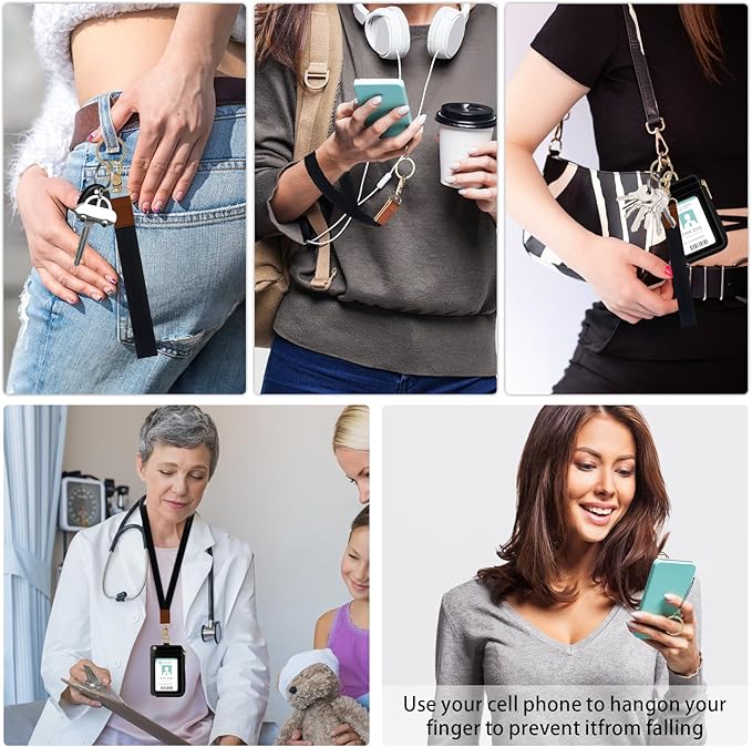 2-in-1 ID Badge Holder & Lanyard Wallet,Multi Use Womens Small Wallet with Zipper Pocket for Women Men with Wristlet and Neck Lanyard 5 Card Slots Work Essential (Black)