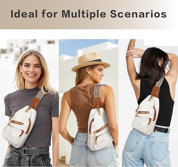 Sling Bag Set, PU Leather Sling Bag, Multi-Zipper Design for Travel, Outdoors, Valentine’s Day Gifts