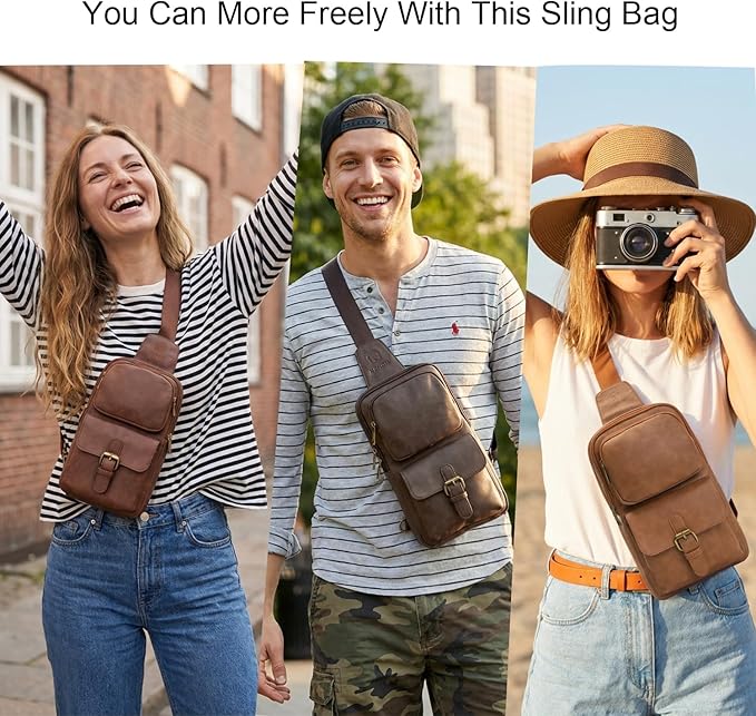 Sling Bag for Men Women Pu Leather Crossbody Bag Waterproof Funny Waist Pack Vintage Shoulder Bags