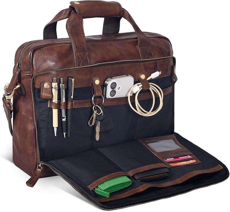 Oak Leathers Leather Messenger Bag for Men and Women - Laptop Briefcase Bag For College, Office, Adjustable Shoulder Strap