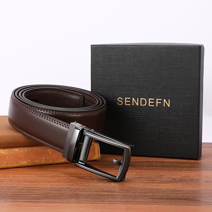 SENDEFN Men's Leather Dress Casual Belt 1 3/8" Automatic Adjustable Click Buckle Belts with Gift Box