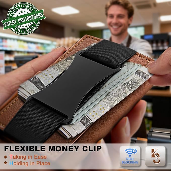 KEMISANT Airtag Wallet Men Gift,Mens Slim Front Pocket Wallet Money Clip Standard or Apple Airtag Use 3.8"×2.8"×0.9"