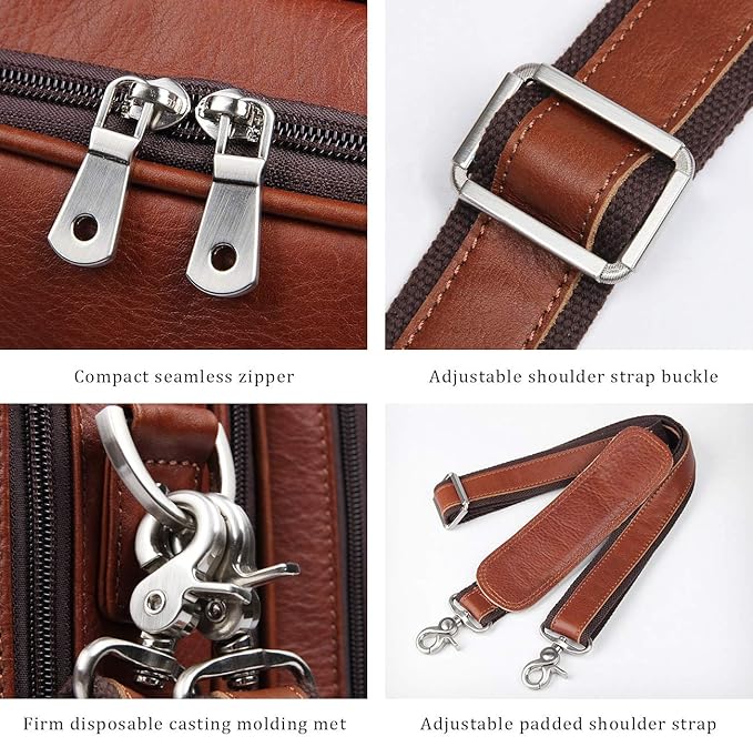 Augus Business Travel Briefcase Genuine Leather Duffel Bags for Men Laptop Bag fits 15.6 inches Laptop