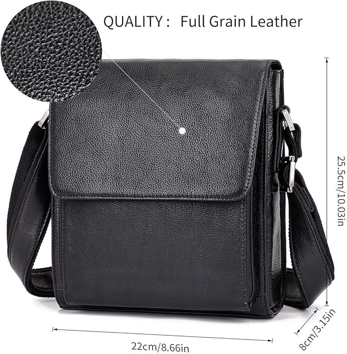 Augus Leather Messenger Crossbody Shoulder Bag for Men Work Business Casual Adjustable straps With YKK Metal Zipper