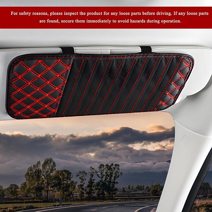 2 PCS Car CD Visor Storage Cases, Large Capacity Auto Sun Visor DVD Holder with 10 Storage Sleeves, Leather Sunshade CD Pocket Interior Decoration for Cars Trucks SUVs (Red)