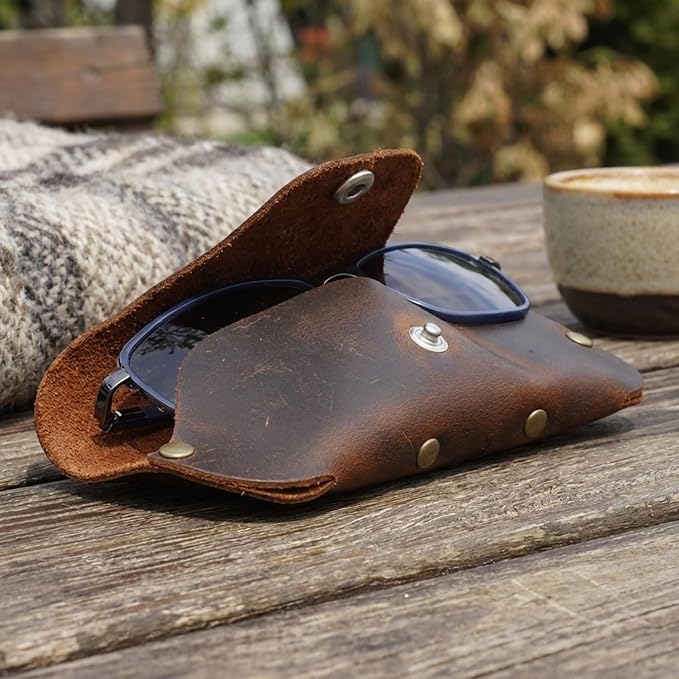 Toprank Leather Eyeglass Case - Handmade Slim Sunglasses Holder, Genuine and Universal Fit for Men and Women