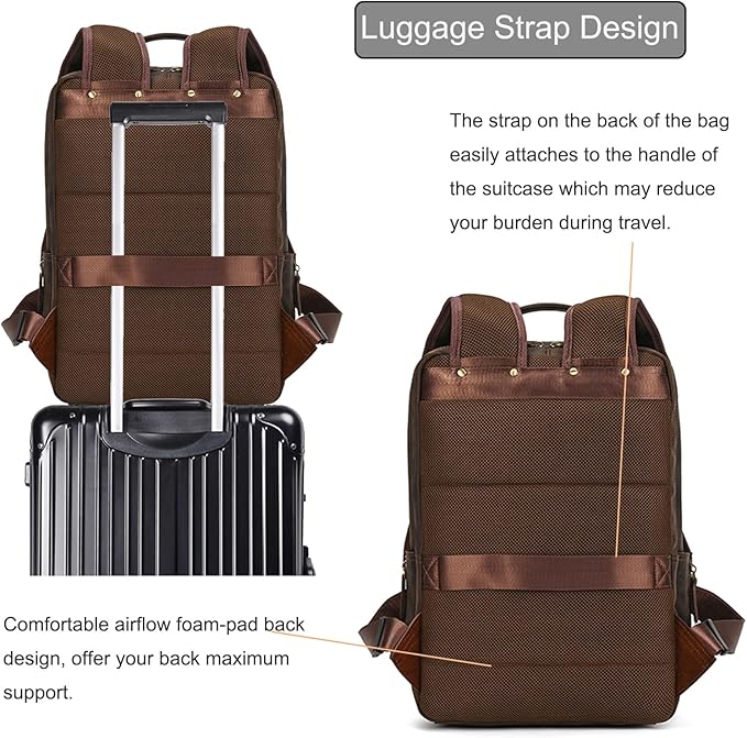 LUUFAN Vintage Genuine Leather Backpack Large Capacity 16" Laptop Shoulder Bag for Men Overnight Weekender Daypack Rucksack, Dark Brown