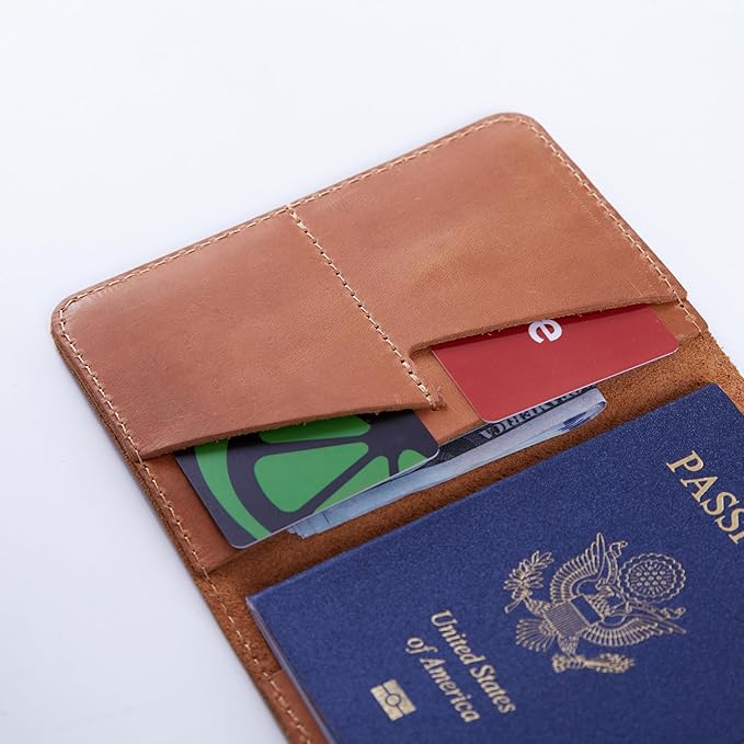 INCARNE US Leather Passport Holder for Travel - Passport Case - Passport Wallet for Men - Passport Cover for Women Sleeve Protector - Travel Essentials Vacation Luggage Travel Gifts - Vintage Cognac