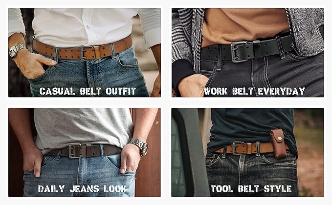 CHAOREN Work Belts for Men Heavy Duty - 1.5" Full Grain Leather Belt Casual - Fully Adjustable, Double Prong