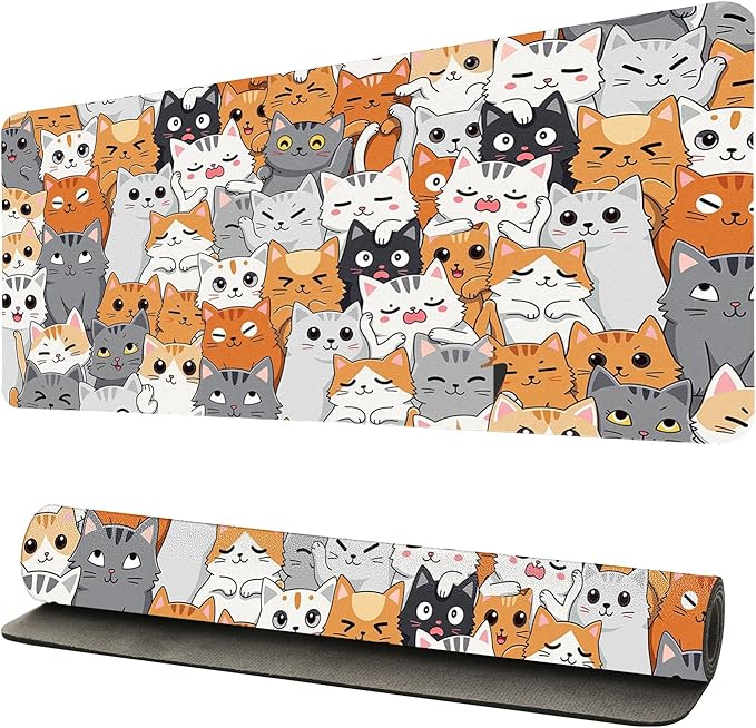 Positively Adorable Cat Desk Mat - (27.56 * 13.78in) Desk Pad, Large Non-Slip PU Leather Pad for Aesthetic Home Office & Gaming,A Gift for Cat Lovers