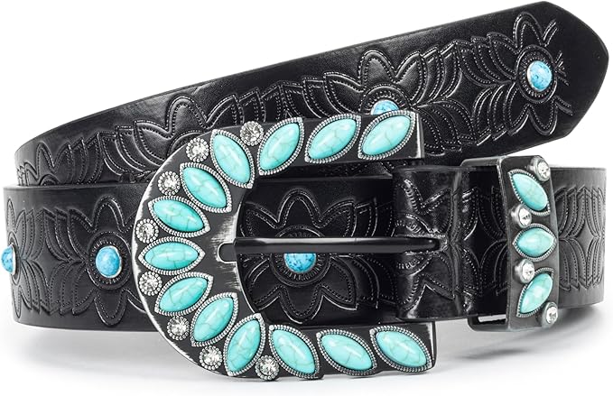 INOGIH Adjustable-Vintage-Western-Cowboy-Belt Women Men - Cowboy-Style Engraved-Buckle Belt for Jeans Pants Dresses
