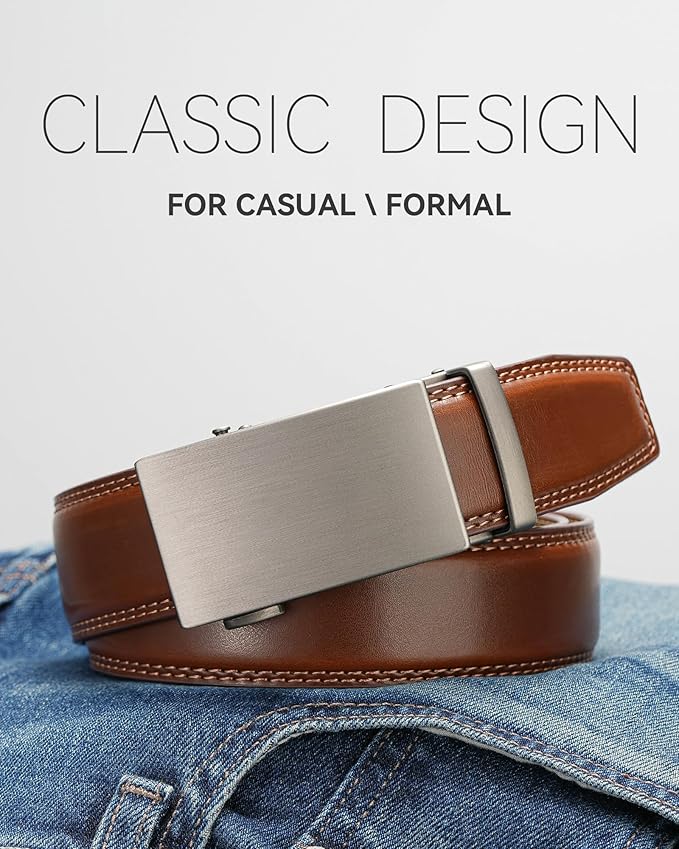 MILORDE Men's Leather Ratchet Belt - 35mm - Customizable Fit