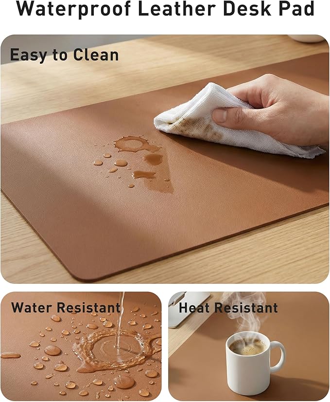 Aothia Faux Leather Desk Mat - Large Mouse Pad, Non-Slip PU Leather Blotter, Waterproof Writing Surface for Office and Home (Brown, 63" x 17")