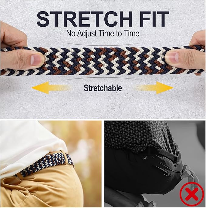 XZQTIVE Braided Belt Stretch Belt for Men and Women Multicolored Woven Golf Belt Elastic Jean Belts