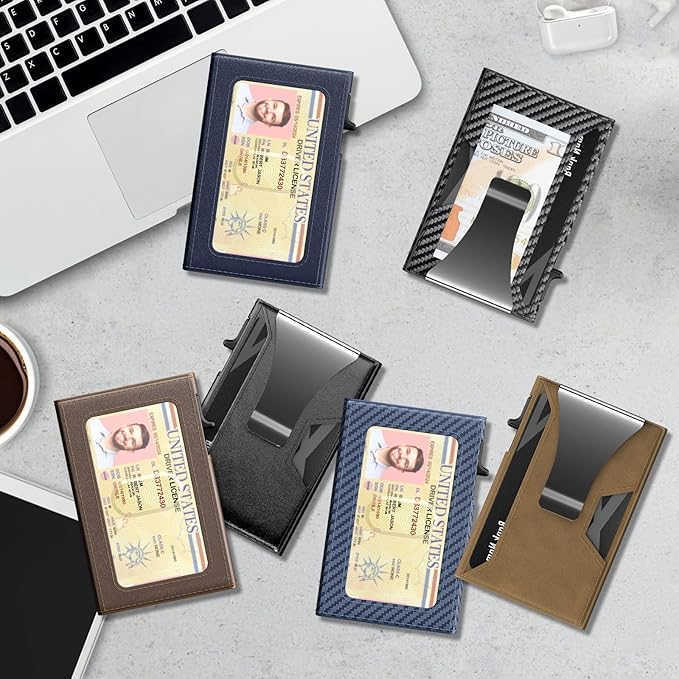 Wallet for Men Slim Minimalist Pop-up Smart Holds 5-6 Cards - RFID Blocking Metal with Money Clip, Credit Card Holder & ID Window, men accessories(3.94x2.56x0.59in) (Blue)