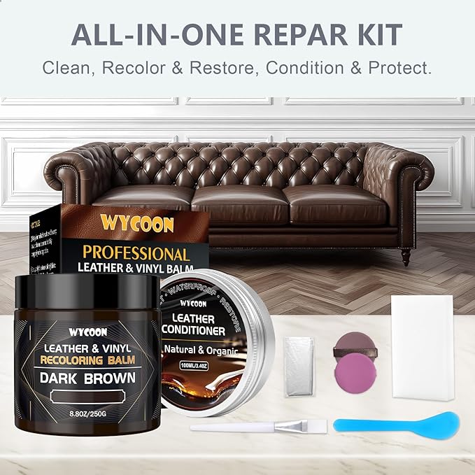 Leather Recoloring Balm with 100ml Mink Oil Conditioner | Maroon Repair Kit, Dye & Color Restorer for Furniture, Sofa, Car Seats, Bags | Restore Faded & Scratched Surfaces
