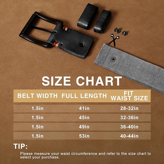 SANSTHS Mens Full Grain Cow Leather Belt Heavy Duty Work Belt Casual Every Day Belt for Jeans