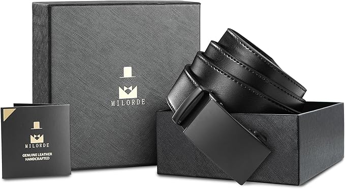 MILORDE Men's Leather Ratchet Belt - 35mm - Customizable Fit