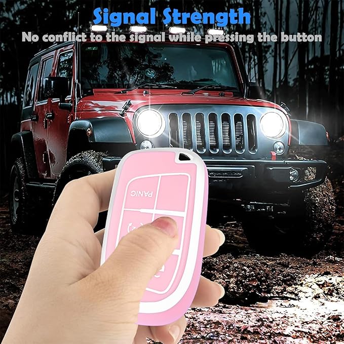 XIYANG TRADE for Jeep Key Fob Cover, Soft Full Protection Key Case Shell Compatible with Jeep Grand Cherokee Renegade Chrysler 200 300 Dodge RAM Durango Challenger Journey Dart Fiat Smart Key (Pink)