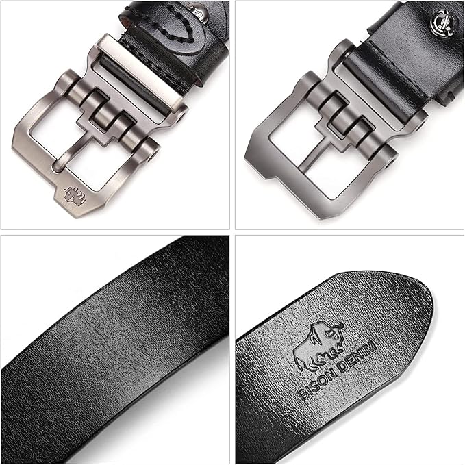 BISON DENIM Men's Belts Leather Dress Genuine Leather Classic Heavy Duty Buckle Belt Casual for Jeans
