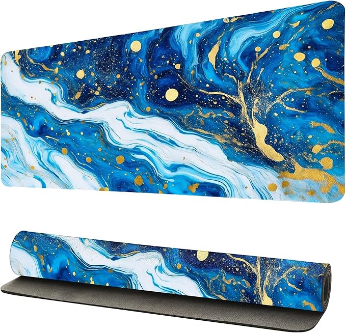 Modern Blue Marble Desk Mat, Luxurious PU Leather Desk Pad - Large Non-Slip Office Mat for a Stylish Gaming & Home Workspace, Aesthetic Desk Decor (27.56 * 13.78in)
