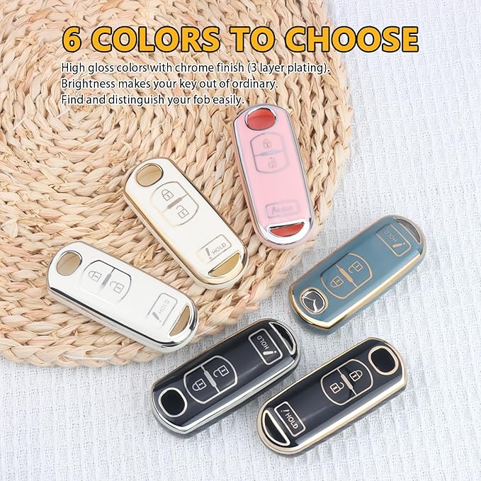FT FUNTOR for Mazda Key Fob Cover,3 Buttons TPU Key Cover with Golden Edge,Compatible with Mazda 3 6 CX-3 CX-5 CX-7 CX-9 with Keychain (A-Blue)
