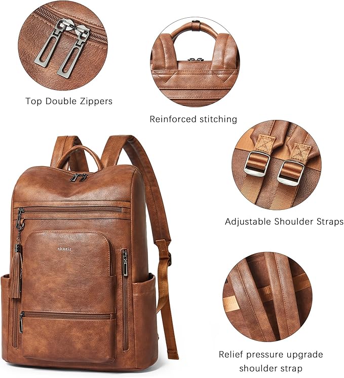 Shrrie Upgraded Large Travel Laptop Backpack with Laptop Compartmetn Fits 17 inch Laptop,Waterproof Vegan Leather Computer Backpack for Women and Men Work Business College